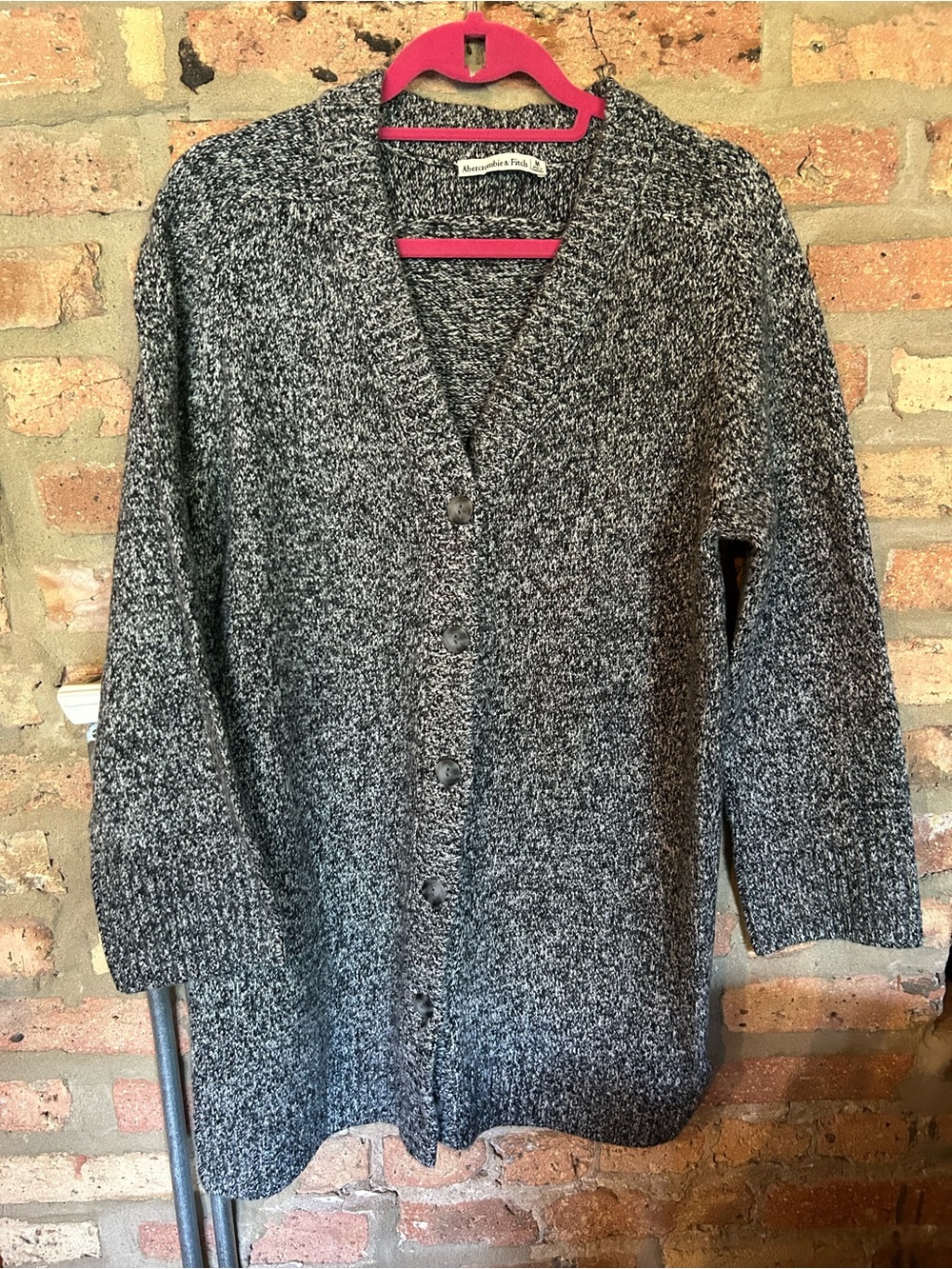 Abercrombie & Fitch Marled Black and Gray Button-Front Sweater Dress